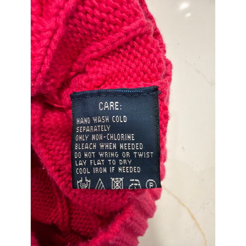 Ralph Lauren Polo Sport Women's Sz M Cable Knit Cotton Pink Sweater Green Pony - Picture 3 of 6